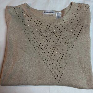 Alfred Dunner Gold Sparkly Studded Sweater Top, 2X